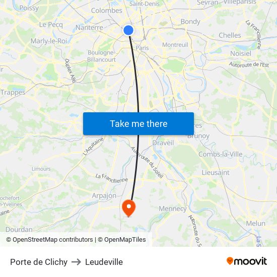 Porte de Clichy to Leudeville map