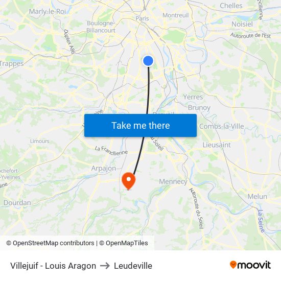 Villejuif - Louis Aragon to Leudeville map