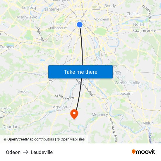 Odéon to Leudeville map