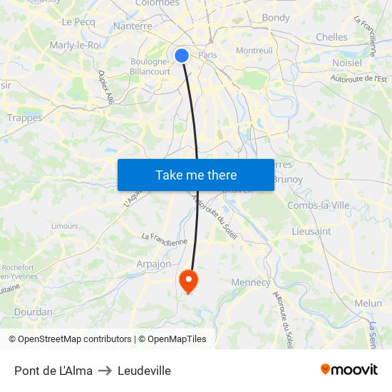 Pont de L'Alma to Leudeville map