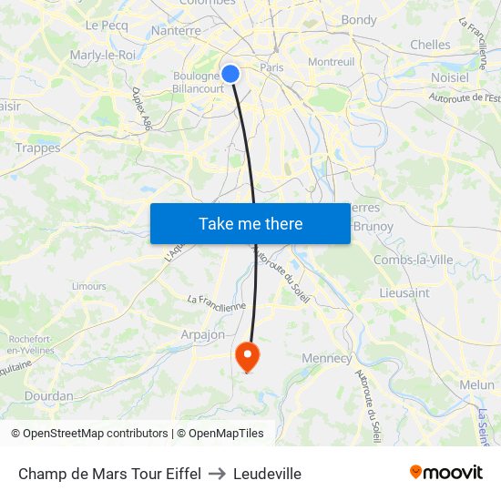 Champ de Mars Tour Eiffel to Leudeville map