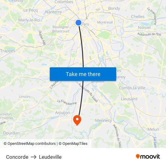 Concorde to Leudeville map