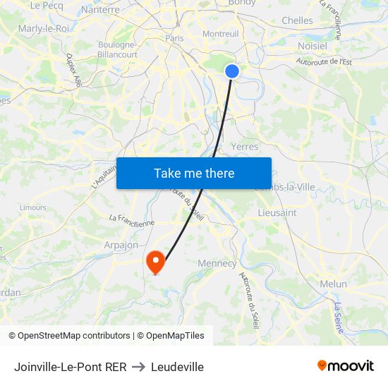 Joinville-Le-Pont RER to Leudeville map