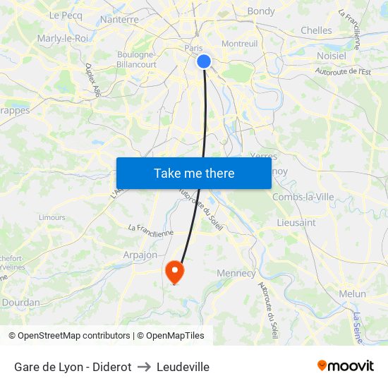 Gare de Lyon - Diderot to Leudeville map