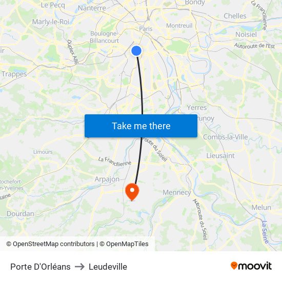 Porte D'Orléans to Leudeville map