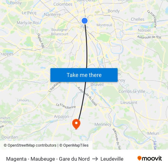 Magenta - Maubeuge - Gare du Nord to Leudeville map