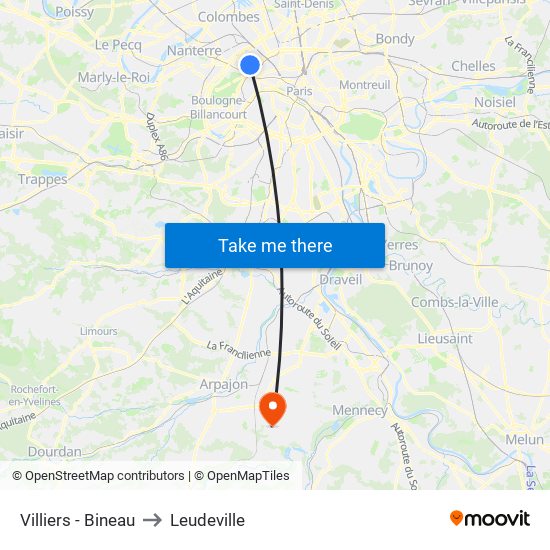 Villiers - Bineau to Leudeville map