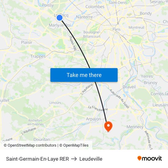 Saint-Germain-En-Laye RER to Leudeville map