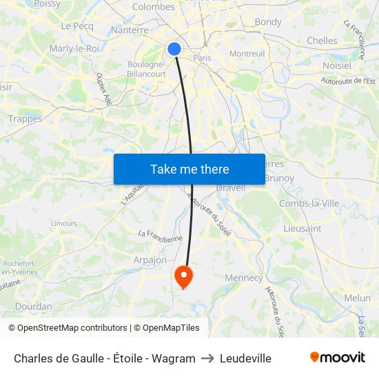 Charles de Gaulle - Étoile - Wagram to Leudeville map