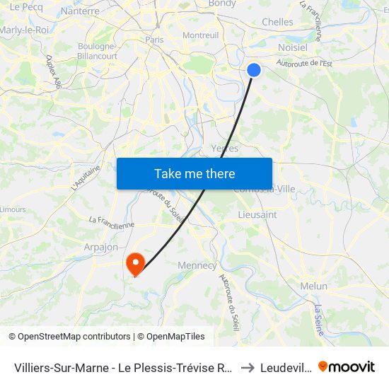 Villiers-Sur-Marne - Le Plessis-Trévise RER to Leudeville map