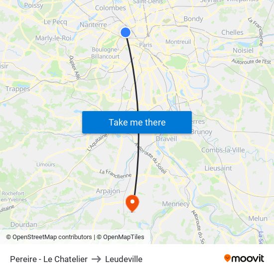 Pereire - Le Chatelier to Leudeville map