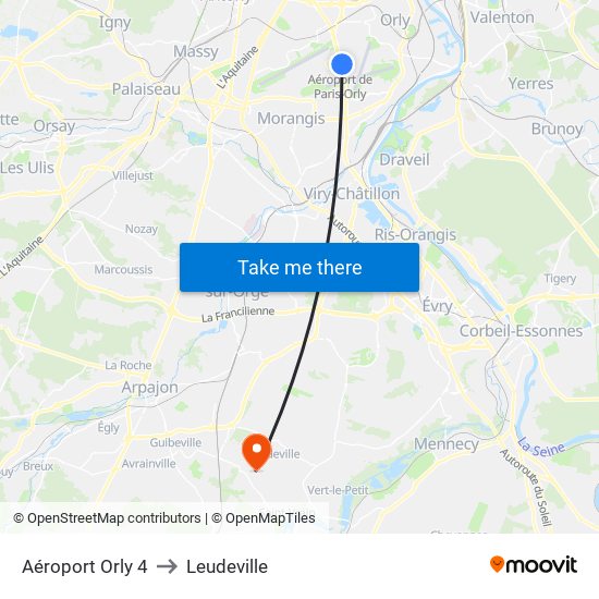 Aéroport Orly 4 to Leudeville map