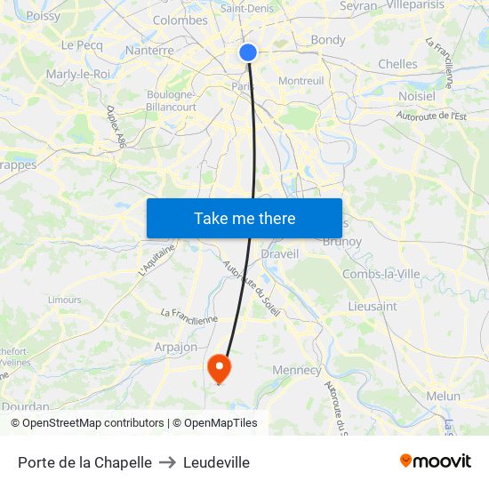 Porte de la Chapelle to Leudeville map
