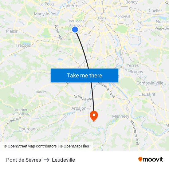 Pont de Sèvres to Leudeville map