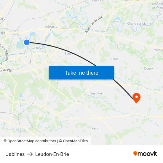 Jablines to Leudon-En-Brie map
