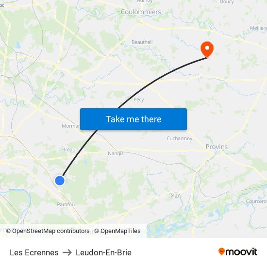 Les Ecrennes to Leudon-En-Brie map