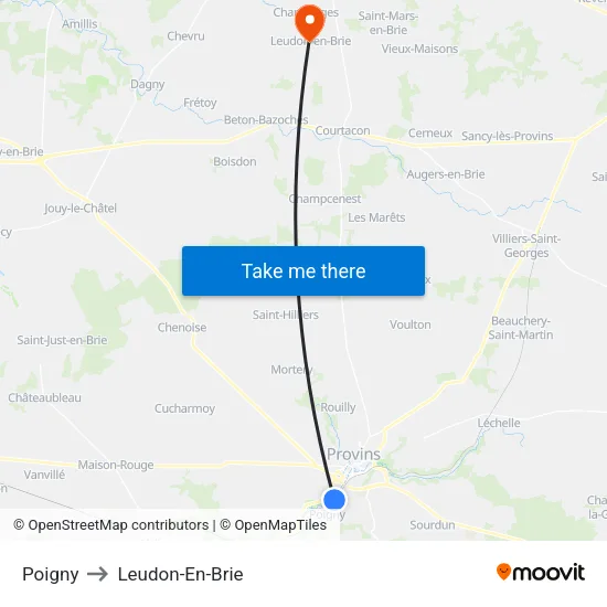 Poigny to Leudon-En-Brie map