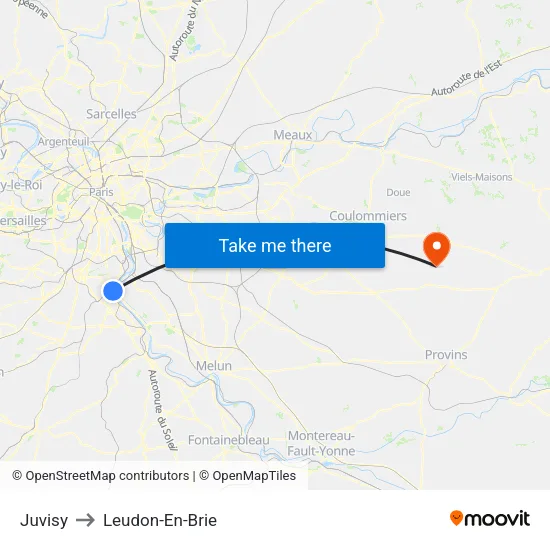 Juvisy to Leudon-En-Brie map