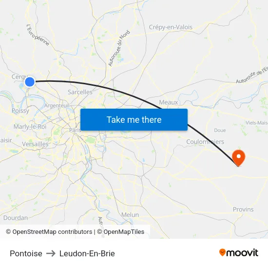Pontoise to Leudon-En-Brie map