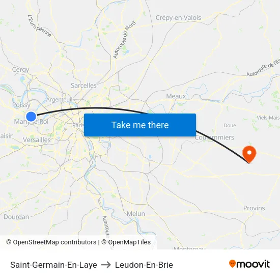 Saint-Germain-En-Laye to Leudon-En-Brie map