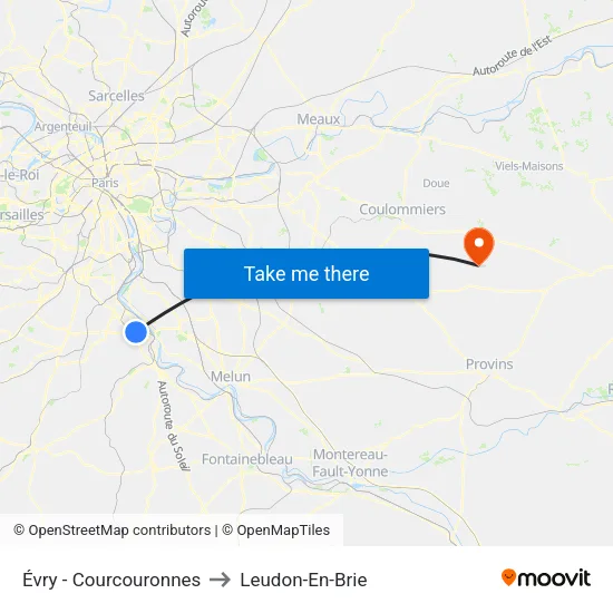 Évry - Courcouronnes to Leudon-En-Brie map