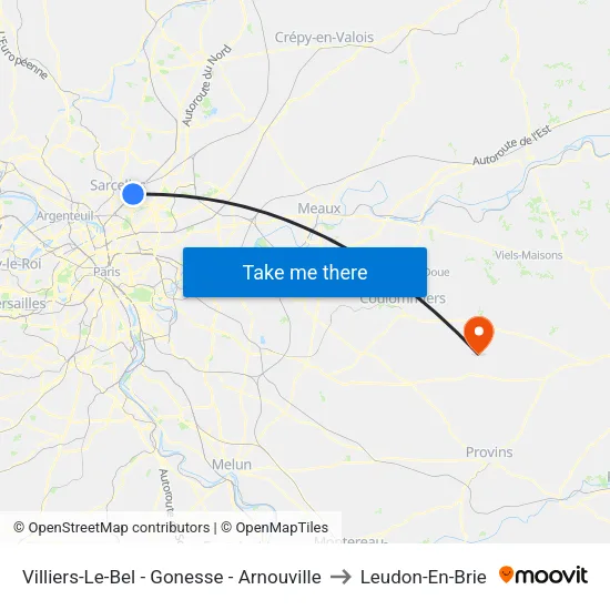 Villiers-Le-Bel - Gonesse - Arnouville to Leudon-En-Brie map