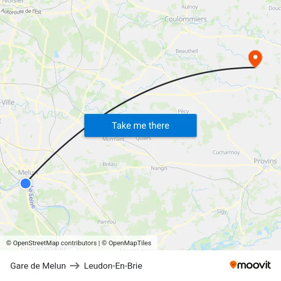 Gare de Melun to Leudon-En-Brie map