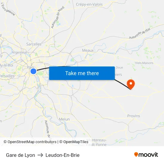Gare de Lyon to Leudon-En-Brie map