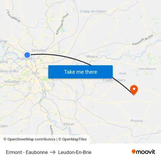 Ermont - Eaubonne to Leudon-En-Brie map