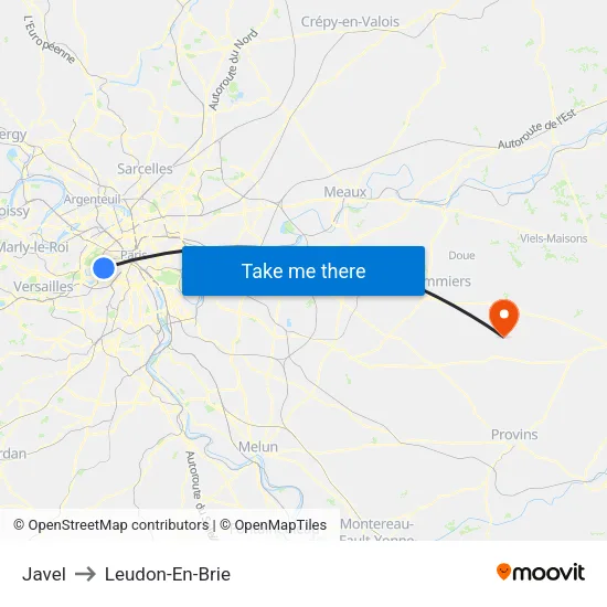 Javel to Leudon-En-Brie map