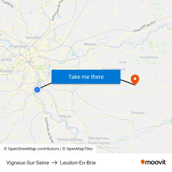 Vigneux-Sur-Seine to Leudon-En-Brie map