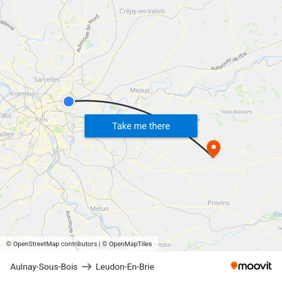 Aulnay-Sous-Bois to Leudon-En-Brie map