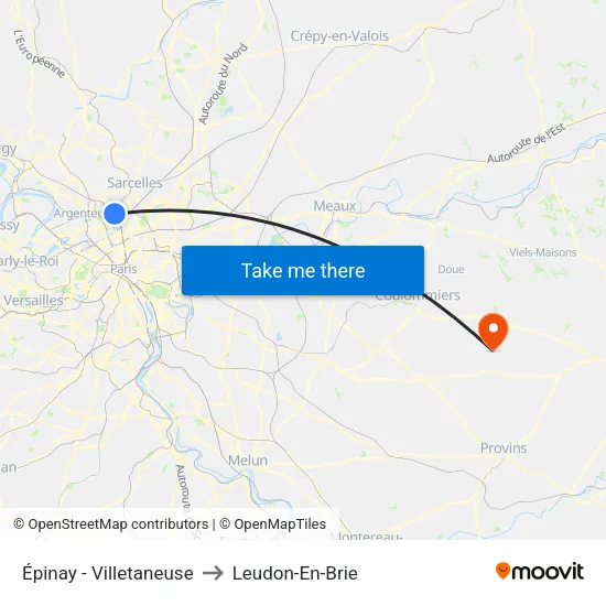 Épinay - Villetaneuse to Leudon-En-Brie map