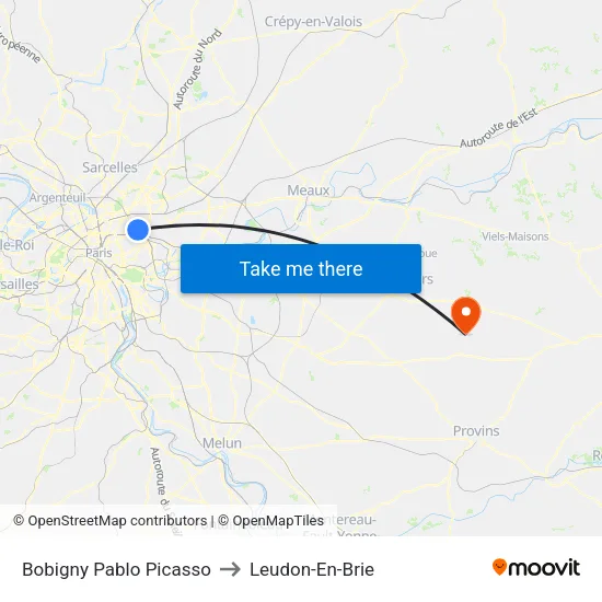Bobigny Pablo Picasso to Leudon-En-Brie map