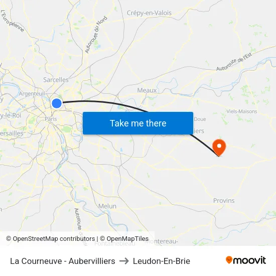 La Courneuve - Aubervilliers to Leudon-En-Brie map