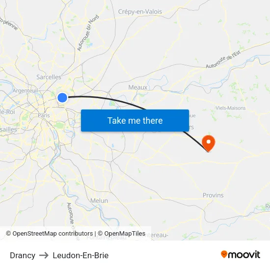 Drancy to Leudon-En-Brie map
