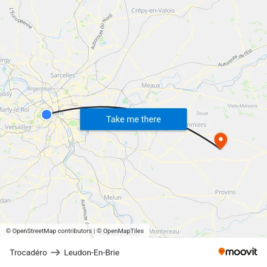 Trocadéro to Leudon-En-Brie map