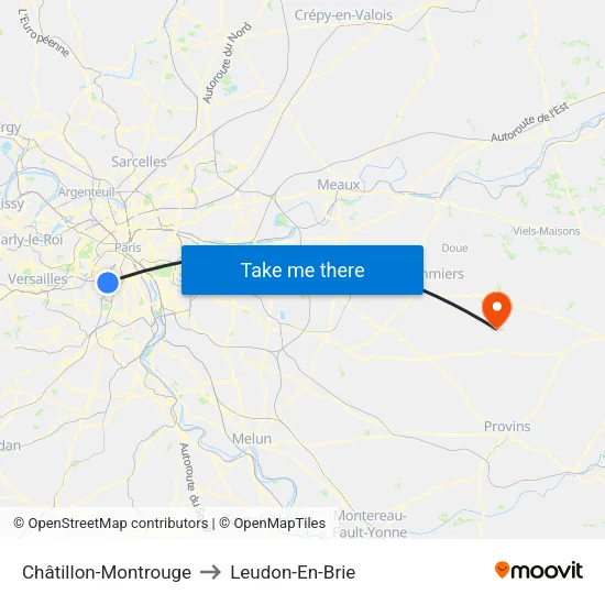 Châtillon-Montrouge to Leudon-En-Brie map