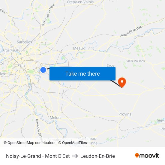 Noisy-Le-Grand - Mont D'Est to Leudon-En-Brie map