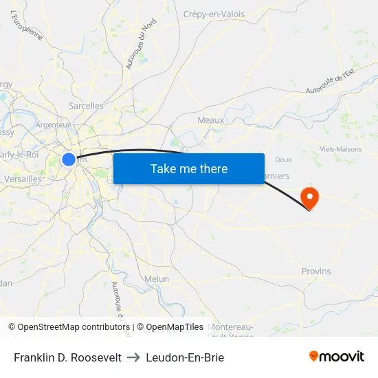 Franklin D. Roosevelt to Leudon-En-Brie map