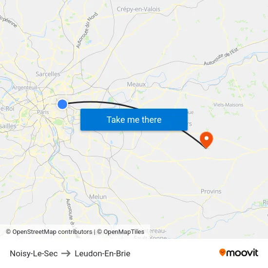 Noisy-Le-Sec to Leudon-En-Brie map