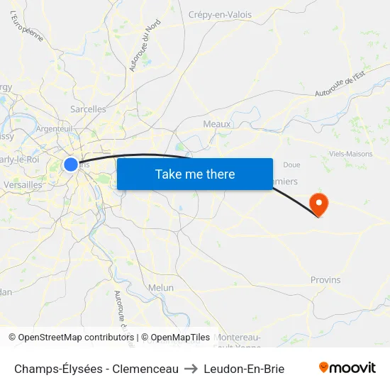 Champs-Élysées - Clemenceau to Leudon-En-Brie map