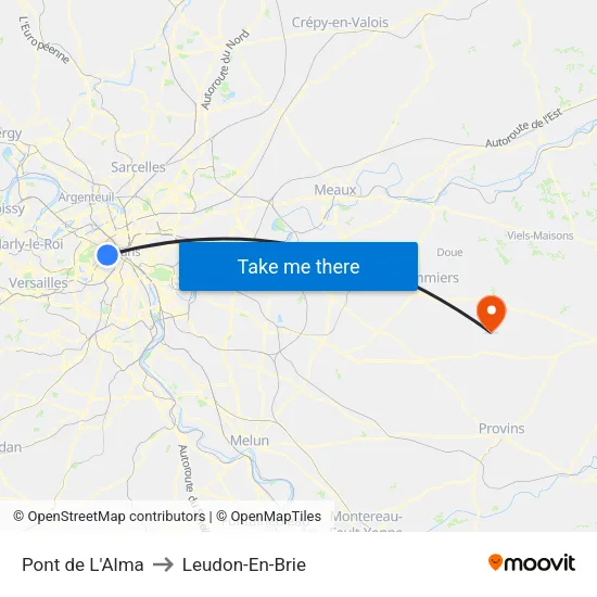 Pont de L'Alma to Leudon-En-Brie map