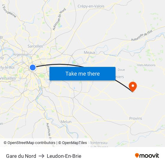 Gare du Nord to Leudon-En-Brie map