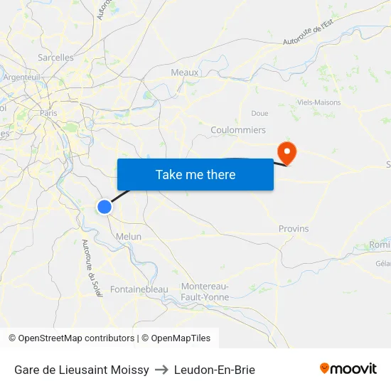 Gare de Lieusaint Moissy to Leudon-En-Brie map