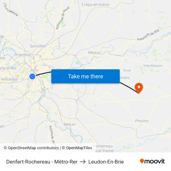 Denfert-Rochereau - Métro-Rer to Leudon-En-Brie map