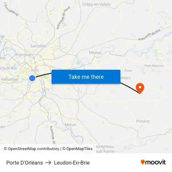 Porte D'Orléans to Leudon-En-Brie map