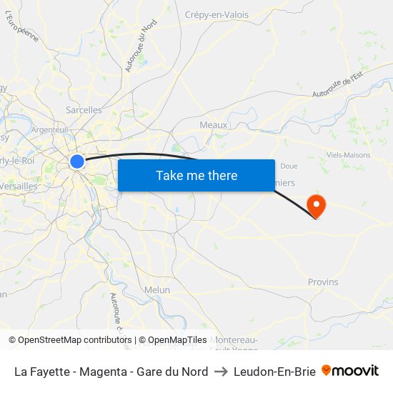 La Fayette - Magenta - Gare du Nord to Leudon-En-Brie map