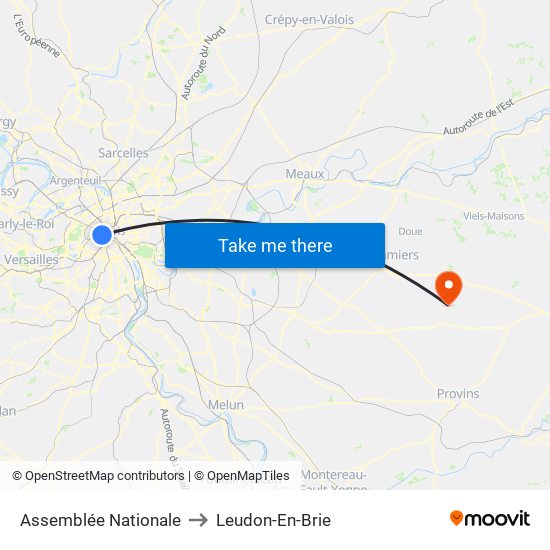 Assemblée Nationale to Leudon-En-Brie map