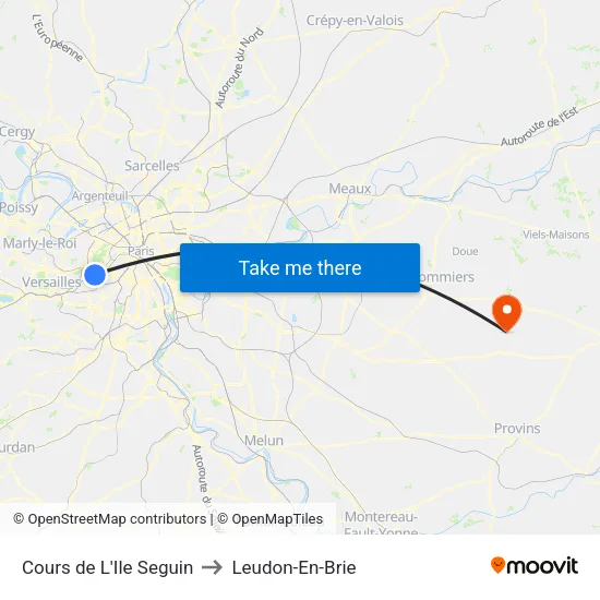 Cours de L'Ile Seguin to Leudon-En-Brie map